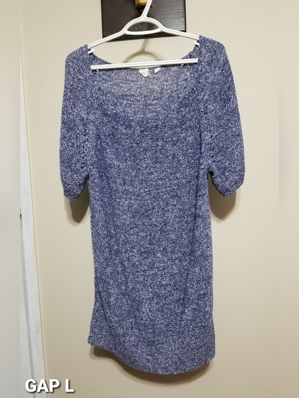 GAP Blue Heather Knit Sweater 3/4 Sleeved Large